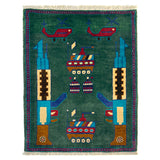 Vintage Afghan War History Tribal AK47 Rug 2.9x2 ft