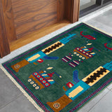 Vintage Afghan War History Tribal AK47 Rug 2.9x2 ft