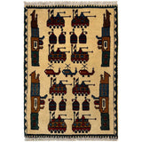 Tribal Afghan War Weapons Story Wool Carpet 2.7x2 ft