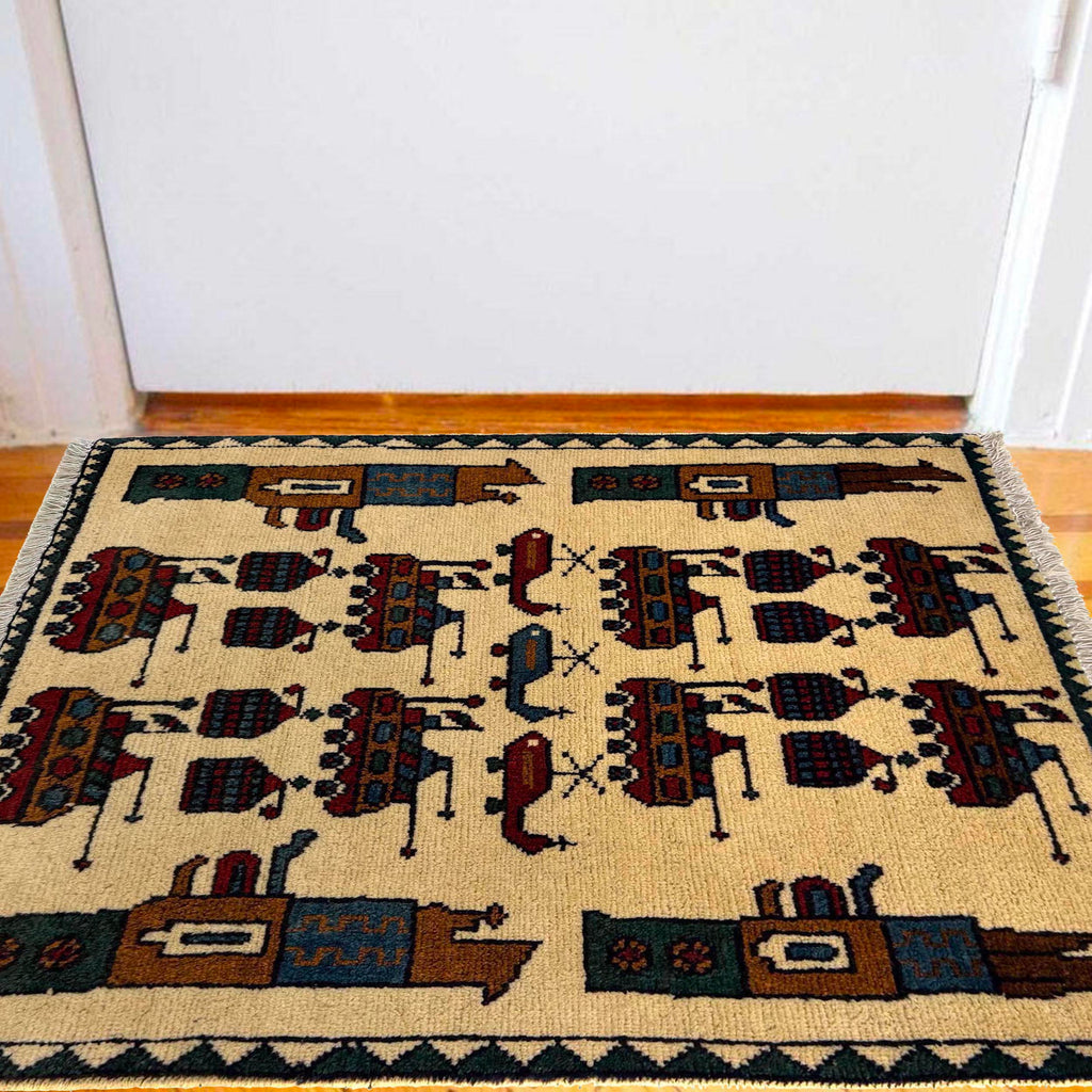 Tribal Afghan War Weapons Story Wool Carpet 2.7x2 ft