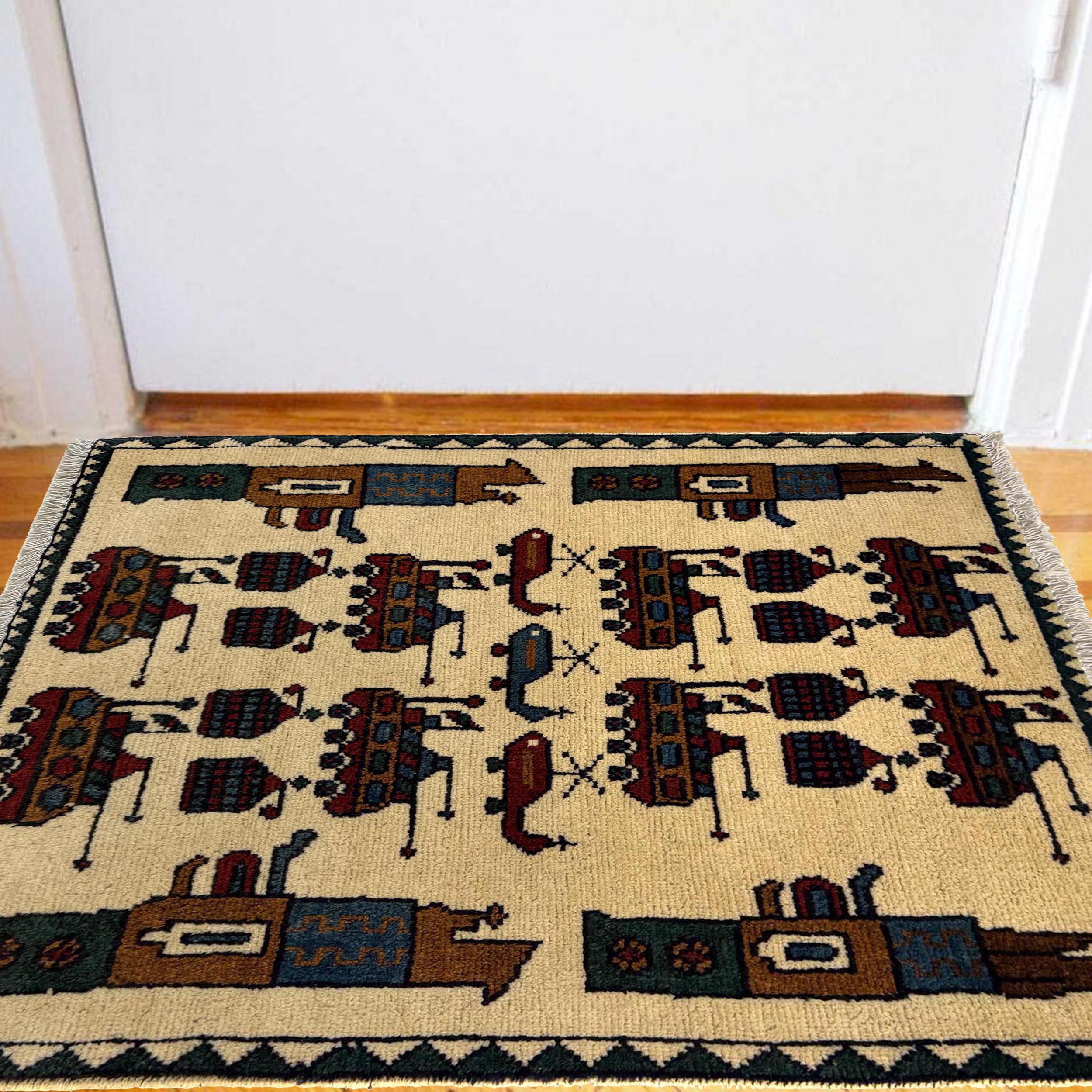 Tribal Afghan War Weapons Story Wool Carpet 2.7x2 ft