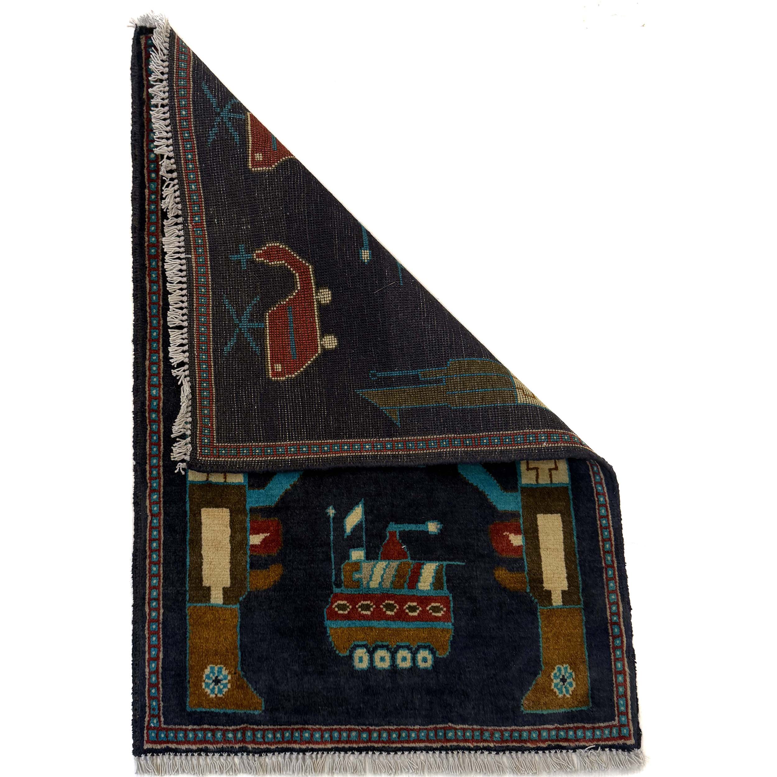Handmade Afghan Battle AK47 Scene Rug 2.8x2 ft