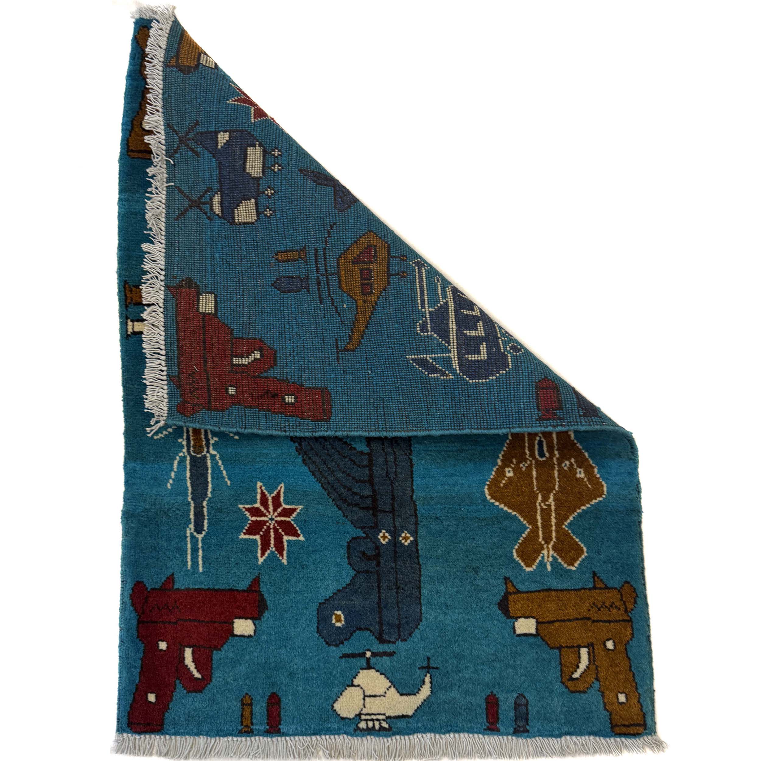 Traditional Afghan War AK47 Weapon Rug 2.9x2 ft