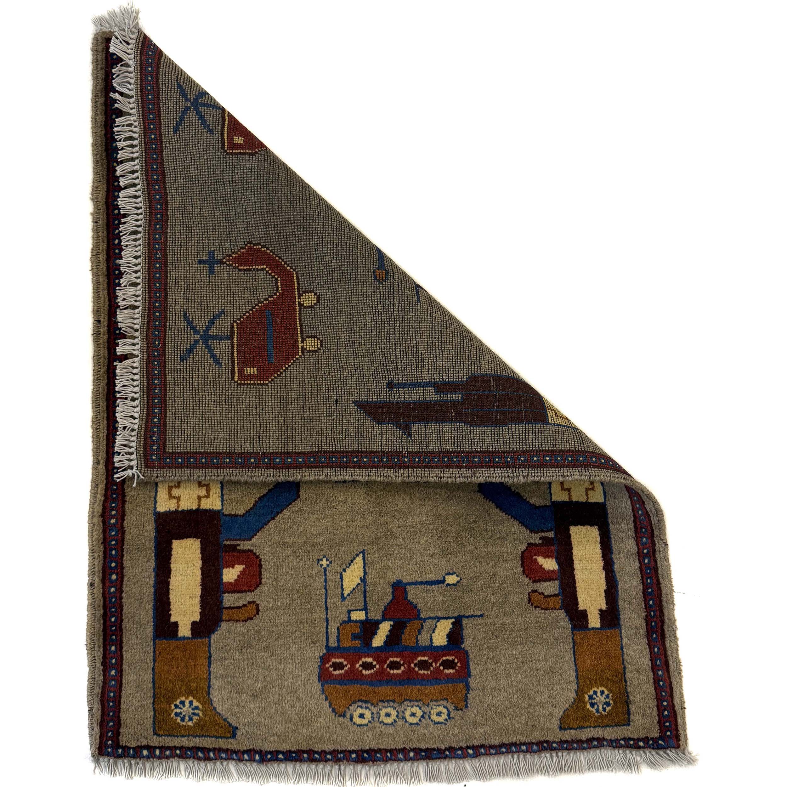 Vintage Afghan Military Story Rug 2.8x2 ft