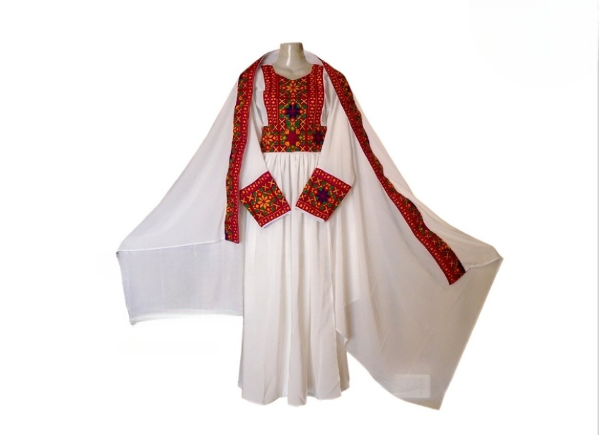 Traditional New afghan cultural simple touch embroidery white dress