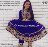 New bridal fashion afghan kuchi dress with embroidery work in dark blue color