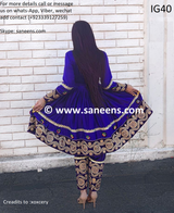 New bridal fashion afghan kuchi dress with embroidery work in dark blue color