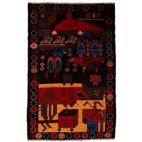 Hand Made War Rug Traditional Wool Pictorial Rug For Home Décor War Rug