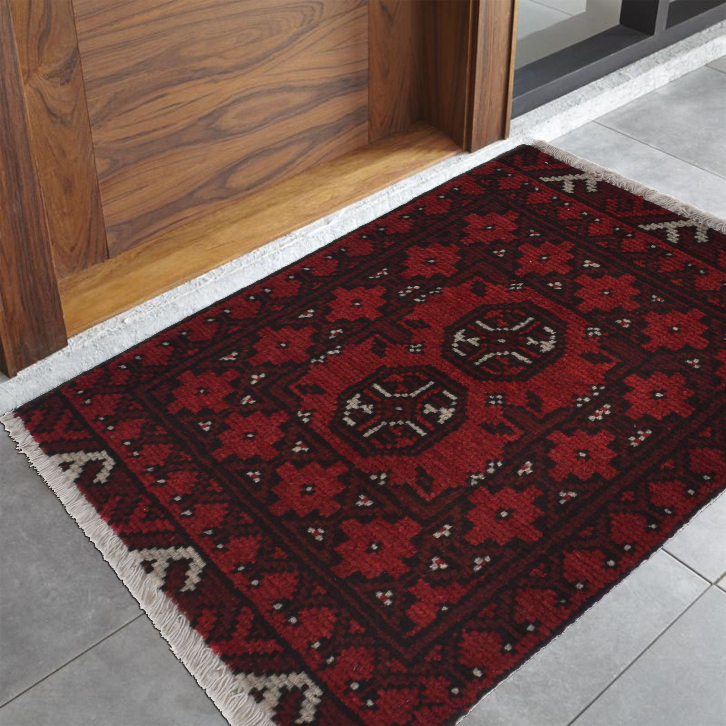 Wool Handcrafted Afghan Mini Rug 2x1.5 ft