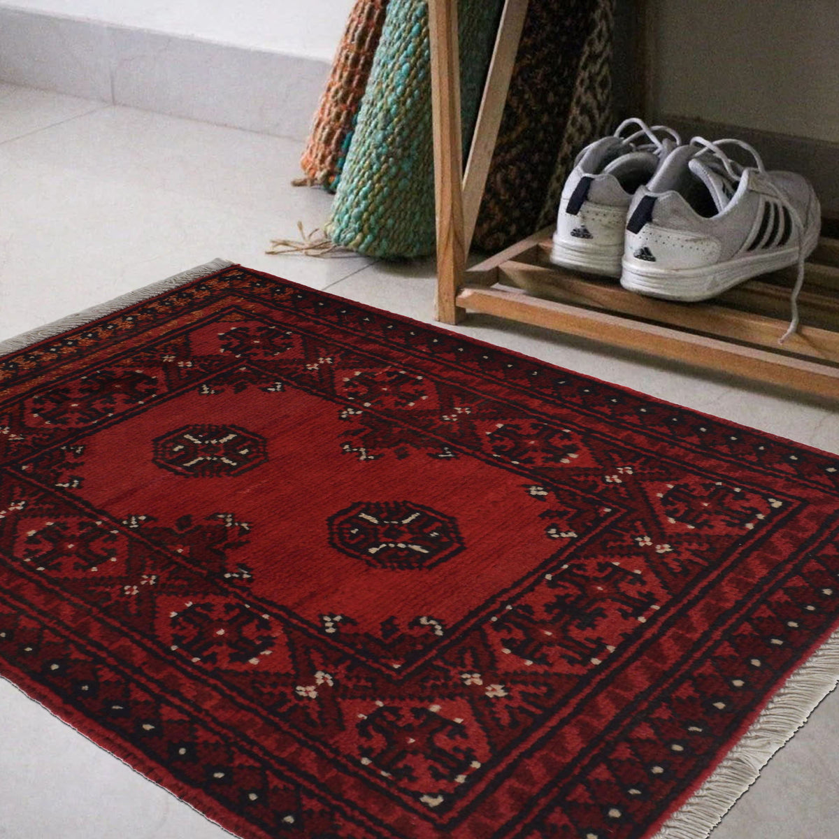 Wool Entry Rug Afghan Wool Tribal Mini Rug | Handmade Entry Mat – saneens.com