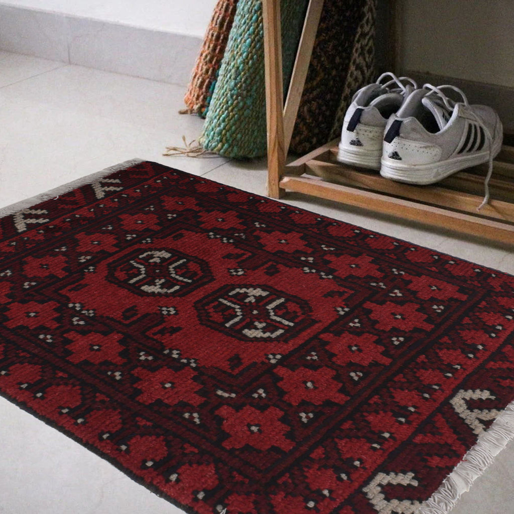 Mini Wool Ethnic Entry Rug 2.2x1.5 ft