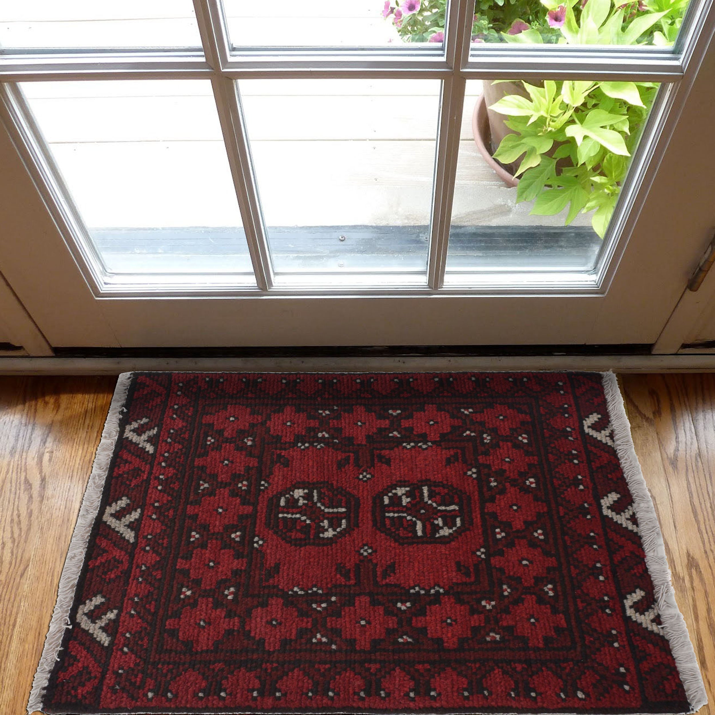Mini Afghan Handwoven Entry Rug 2.1x1.5 ft